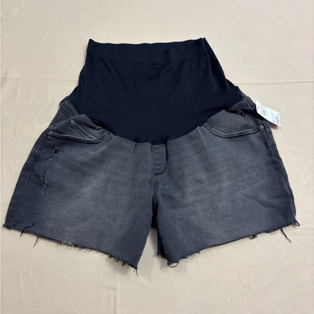 NWT Sonoma Charcoal Gray Raw Edge Denim Maternity Full Panel Shorts Size 18